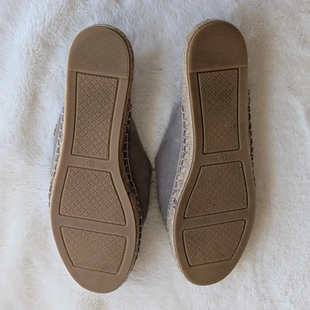 Tory Burch Gray Suede Espadrille Mules Slip On Flats Logo Gray Women Size 9